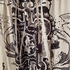 Y2K Rhinestone Baroque Scroll Print Black White V-Neck Tunic Dress